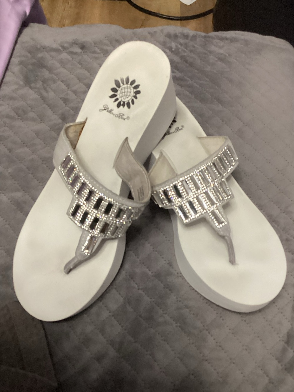 Women's Yellow Box - White Wedge Thong Sandals - size 8.5